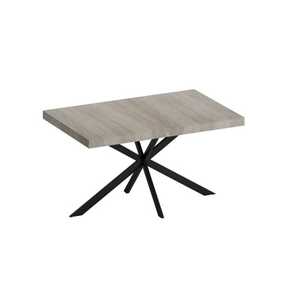 Extendable Rectangular Dining Table with Storage Box and Metal Base