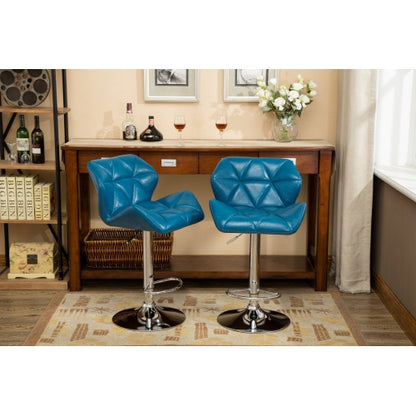 Contemporary Tufted Adjustable Height Hidraulic Bar Stools, Set of 2, Blue