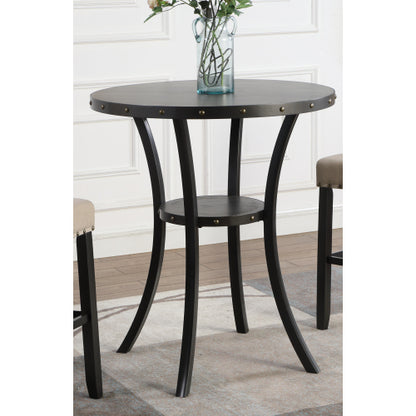 3-Piece 36inch  Round Espresso Finish Bar Table with 2 Blue Fabric Nail Head Pub Chairs