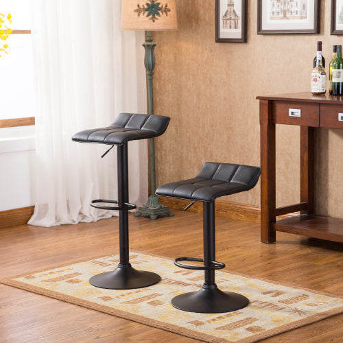 Swivel Black Bonded Leather Adjustable Bar Stool, Set of 2