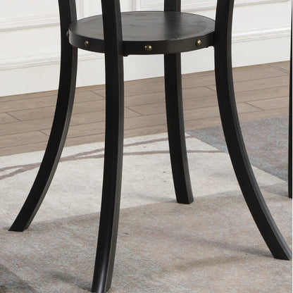 3-Piece 36inch  Round Espresso Finish Bar Table with 2 Tan Fabric Nail Head Pub Chairs
