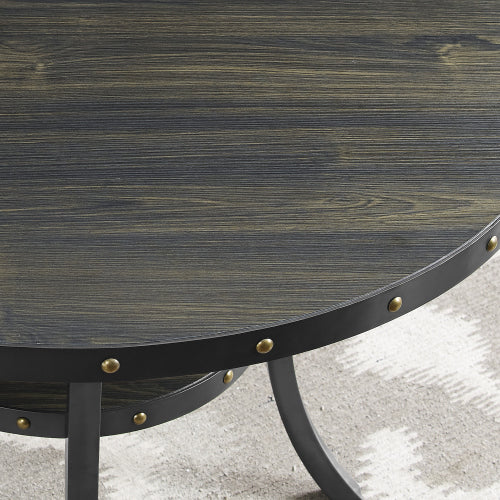 3-Piece 36inch  Round Espresso Finish Bar Table with 2 Blue Fabric Nail Head Pub Chairs