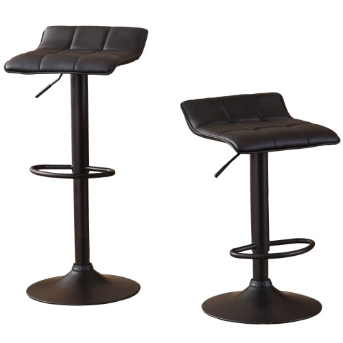 Swivel Black Bonded Leather Adjustable Bar Stool, Set of 2