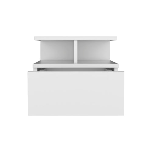 Floating Nightstand 12inch H, Wall Mounted with Single Drawer and 2-Tier Shelf, White