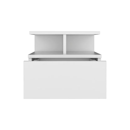 Floating Nightstand 12inch H, Wall Mounted with Single Drawer and 2-Tier Shelf, White