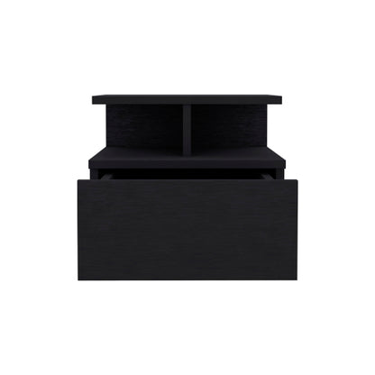 Black Wall-Mounted Floating Nightstand, 12inch H Drawer & 2-Tier Open Shelf Side Table