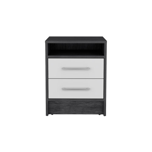 Smokey Oak & White 2-Drawer Nightstand with Open Shelf