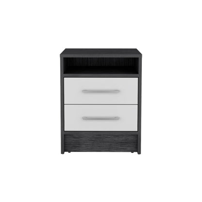 Smokey Oak & White 2-Drawer Nightstand with Open Shelf