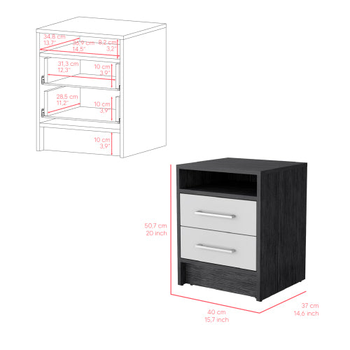 Smokey Oak & White 2-Drawer Nightstand with Open Shelf