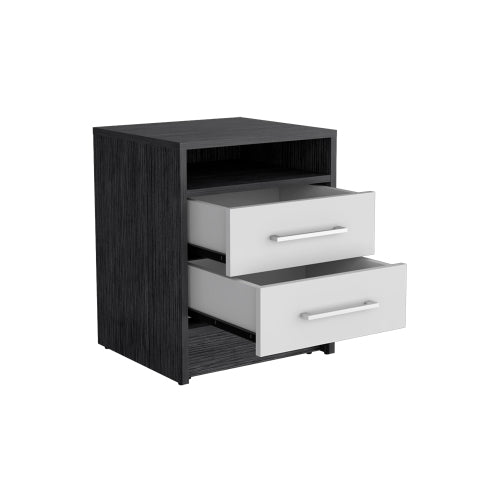 Smokey Oak & White 2-Drawer Nightstand with Open Shelf