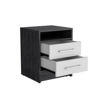 Smokey Oak & White 2-Drawer Nightstand with Open Shelf