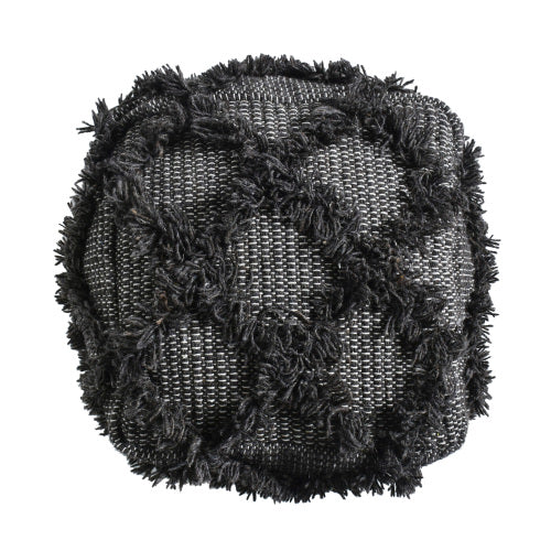 Brown Handcrafted Wool Cotton Square Ottoman Pouf, Indoor Decor Floor Foot Stool 16x16 Inches