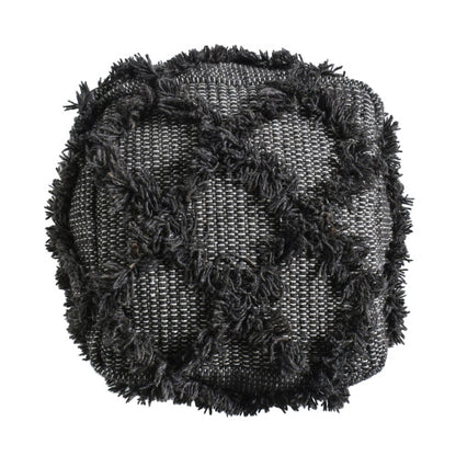 Brown Handcrafted Wool Cotton Square Ottoman Pouf, Indoor Decor Floor Foot Stool 16x16 Inches