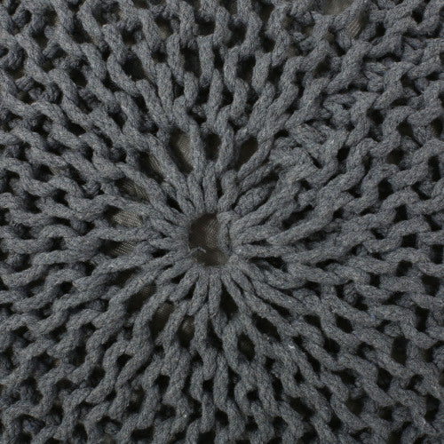 Gray Knitted Cotton Round Pouf Ottoman, 200 LBS Polystyrene Bead Floor Cushion Decorative Footrest
