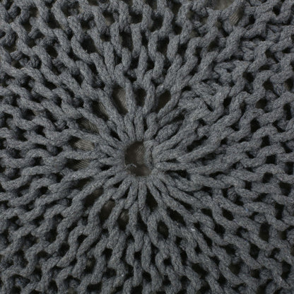 Gray Knitted Cotton Round Pouf Ottoman, 200 LBS Polystyrene Bead Floor Cushion Decorative Footrest