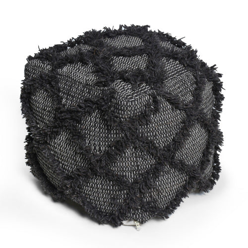 Brown Handcrafted Wool Cotton Square Ottoman Pouf, Indoor Decor Floor Foot Stool 16x16 Inches
