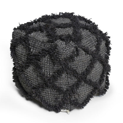 Brown Handcrafted Wool Cotton Square Ottoman Pouf, Indoor Decor Floor Foot Stool 16x16 Inches