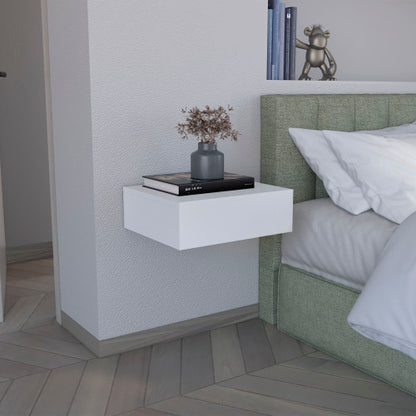 White Wall-Mounted Floating Nightstand with Drawer
