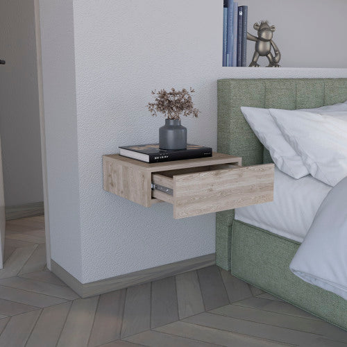 Light Gray Wall-Mounted Floating Nightstand with Drawer