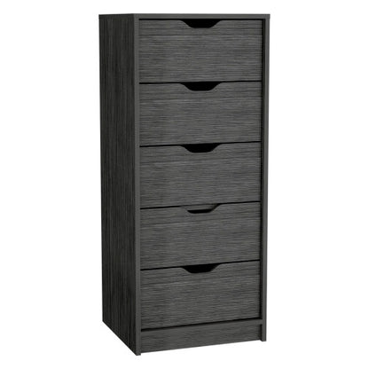 Dresser 42H" 5 Drawers Narrow Dresser, Slim Storage Chest of Drawers, Bedroom, Smokey Oak