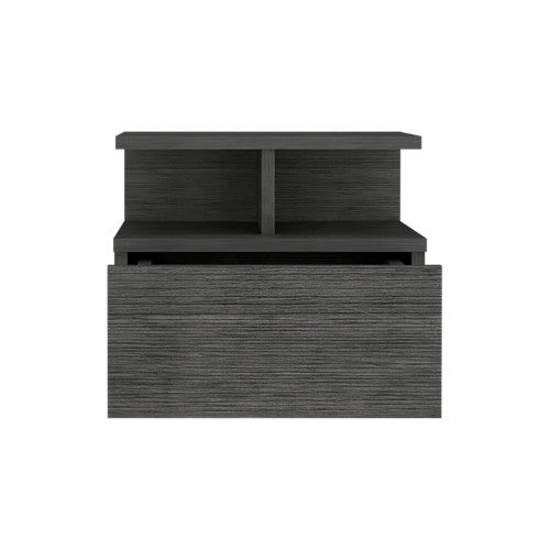 Floating Nightstand with Drawer and 2-Tier Shelf, Wall Mounted Bedside Table Smokey Oak