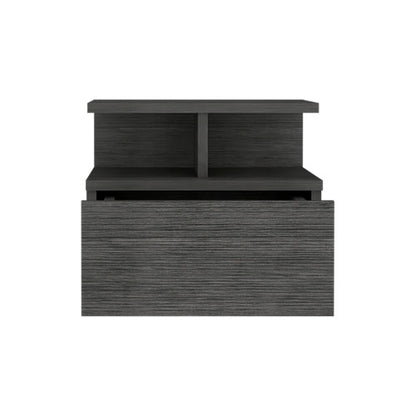 Floating Nightstand with Drawer and 2-Tier Shelf, Wall Mounted Bedside Table Smokey Oak