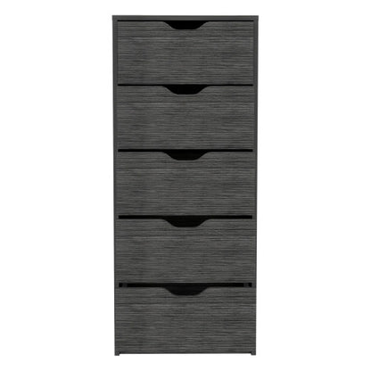 Dresser 42H" 5 Drawers Narrow Dresser, Slim Storage Chest of Drawers, Bedroom, Smokey Oak