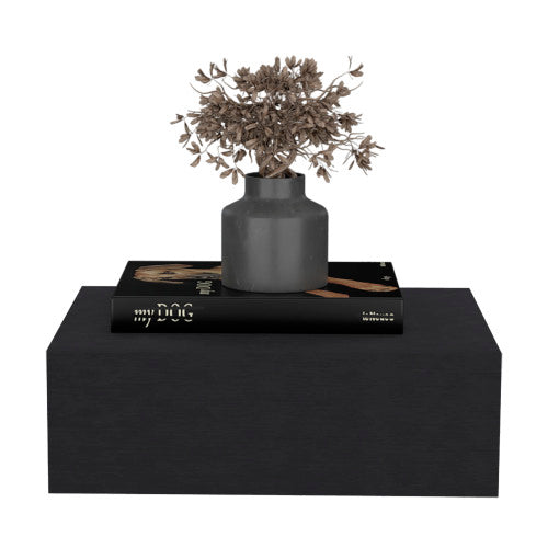 Black Wall-Mounted Floating Nightstand with Drawer