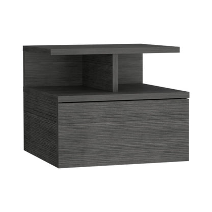 Floating Nightstand with Drawer and 2-Tier Shelf, Wall Mounted Bedside Table Smokey Oak