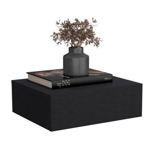 Black Wall-Mounted Floating Nightstand with Drawer