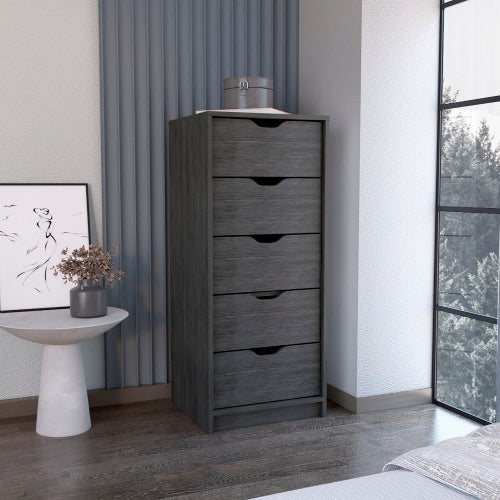 Dresser 42H" 5 Drawers Narrow Dresser, Slim Storage Chest of Drawers, Bedroom, Smokey Oak