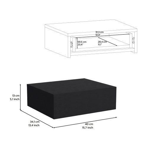 Black Wall-Mounted Floating Nightstand with Drawer