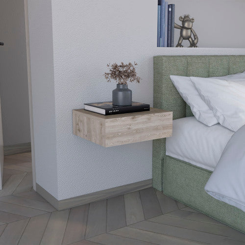 Light Gray Wall-Mounted Floating Nightstand with Drawer