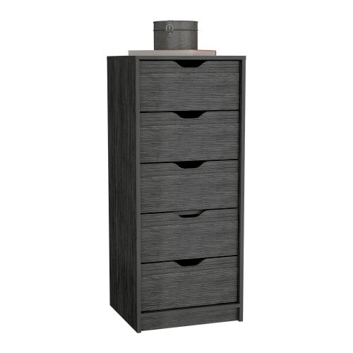 Dresser 42H" 5 Drawers Narrow Dresser, Slim Storage Chest of Drawers, Bedroom, Smokey Oak