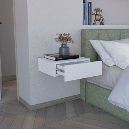 White Wall-Mounted Floating Nightstand with Drawer