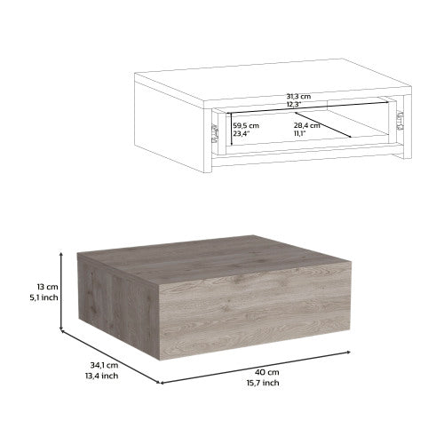 Light Gray Wall-Mounted Floating Nightstand with Drawer