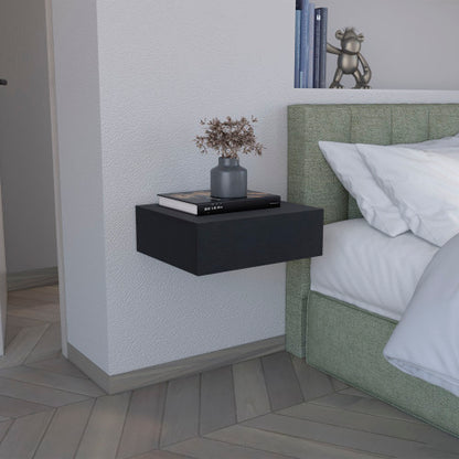 Black Wall-Mounted Floating Nightstand with Drawer