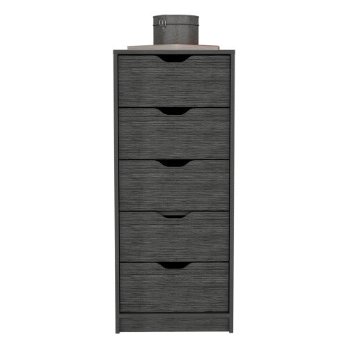 Dresser 42H" 5 Drawers Narrow Dresser, Slim Storage Chest of Drawers, Bedroom, Smokey Oak