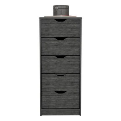 Dresser 42H" 5 Drawers Narrow Dresser, Slim Storage Chest of Drawers, Bedroom, Smokey Oak