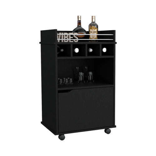 35 inch H Bar Cart with Two Shelves four Wine Cubbies and One Cabinet,Black