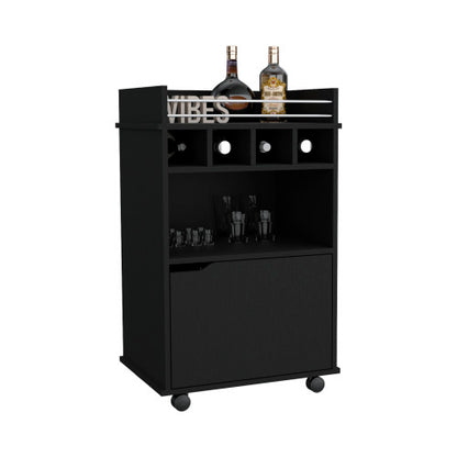 35 inch H Bar Cart with Two Shelves four Wine Cubbies and One Cabinet,Black