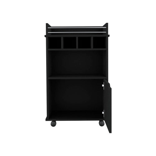 35 inch H Bar Cart with Two Shelves four Wine Cubbies and One Cabinet,Black