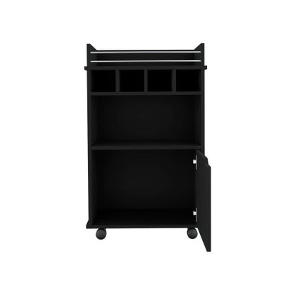 35 inch H Bar Cart with Two Shelves four Wine Cubbies and One Cabinet,Black