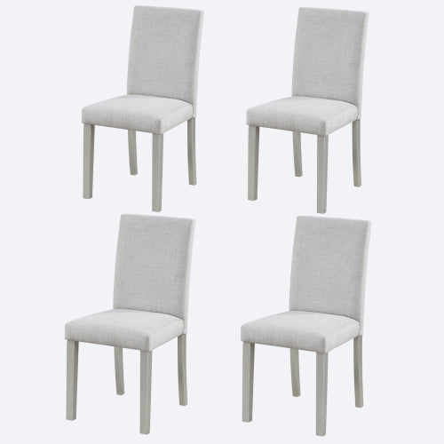 Set of 4 Gray Solid Wood Dining Chairs, Linen Upholstered Padded Side Chairs, Ergonomic High Back, 330lbs Capacity