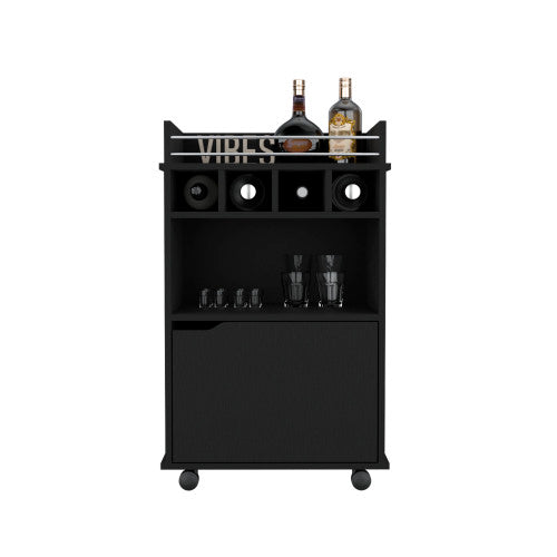 35 inch H Bar Cart with Two Shelves four Wine Cubbies and One Cabinet,Black