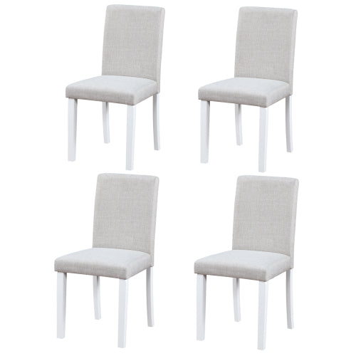Set of 4 White Solid Wood Dining Chairs, Linen Upholstered Padded Side Chairs, Ergonomic High Back, 330lbs Load