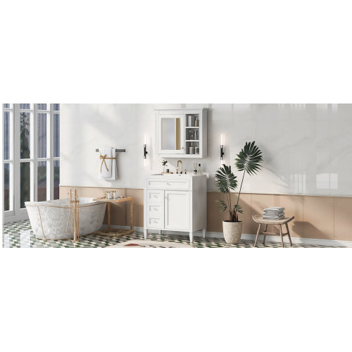 30'' Bathroom Vanity with Top Sink, Modern Bathroom Storage Cabinet with 2 Drawers and a Tip-out Drawer, Freestanding Vanity Set with Mirror Cabinet, Single Sink Bathroom Vanity