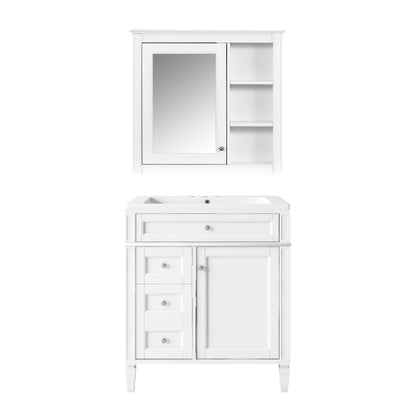 30'' Bathroom Vanity with Top Sink, Modern Bathroom Storage Cabinet with 2 Drawers and a Tip-out Drawer, Freestanding Vanity Set with Mirror Cabinet, Single Sink Bathroom Vanity