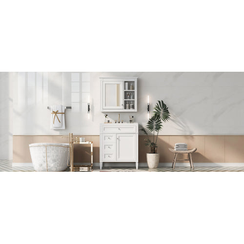 30'' Bathroom Vanity with Top Sink, Modern Bathroom Storage Cabinet with 2 Drawers and a Tip-out Drawer, Freestanding Vanity Set with Mirror Cabinet, Single Sink Bathroom Vanity