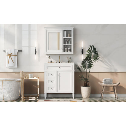 30'' Bathroom Vanity with Top Sink, Modern Bathroom Storage Cabinet with 2 Drawers and a Tip-out Drawer, Freestanding Vanity Set with Mirror Cabinet, Single Sink Bathroom Vanity